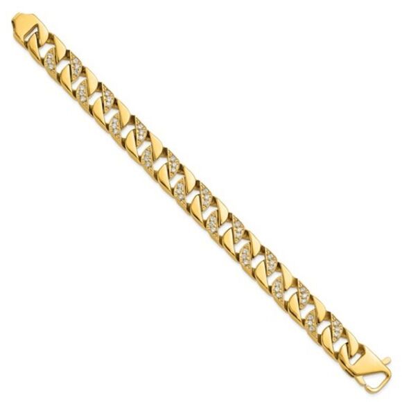 Chisel stainless steel and gold plated curb link bracelet with cubic zirconia - Picture 2 of 4